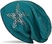 Produktbild styleBREAKER Damen Beanie Mütze mit Strass Nieten Stern und Schmucksteine Silber-anthrazit, Slouch Longbeanie 04024087, Farbe:Petrol