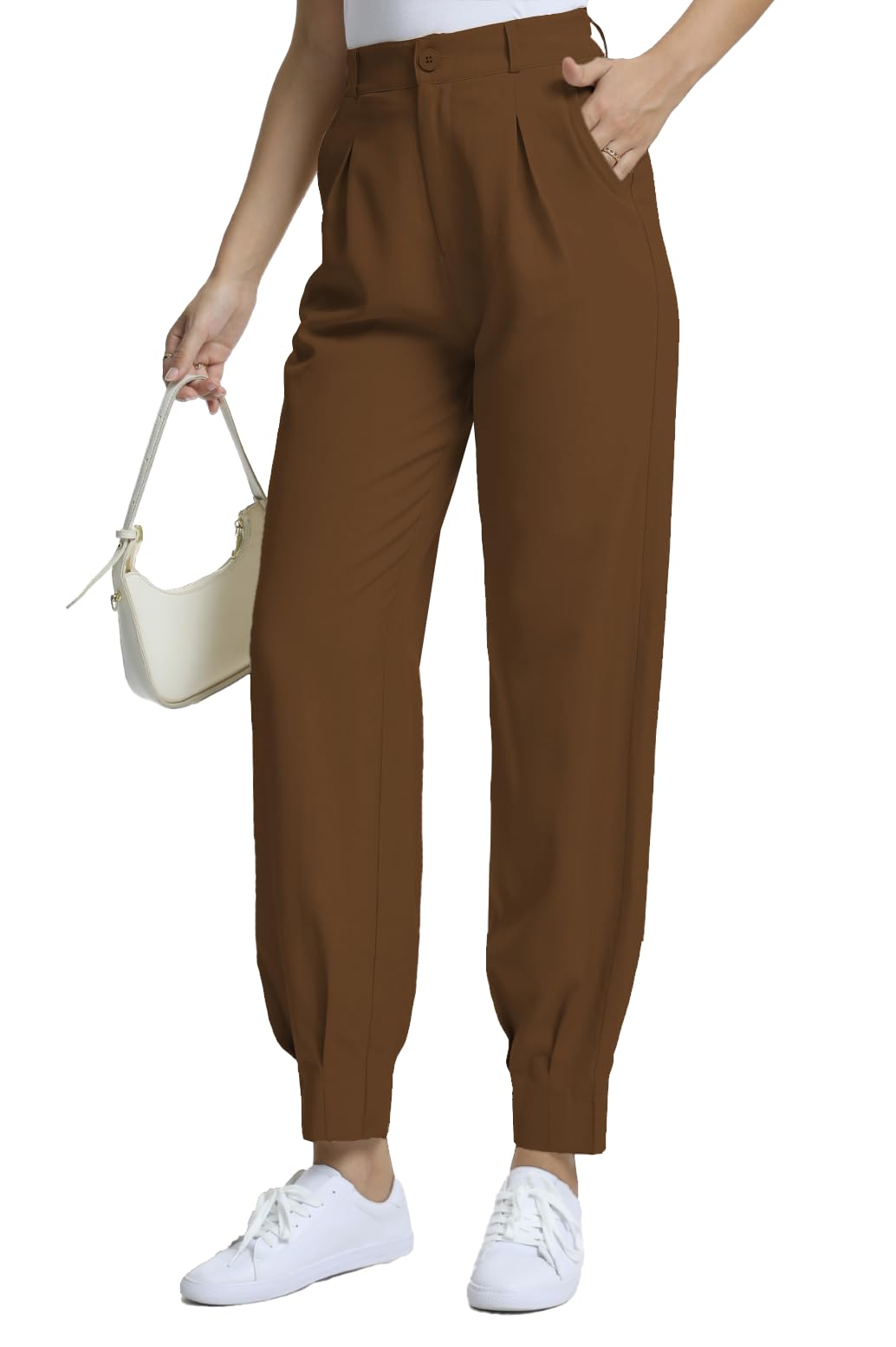Casual Work Pants Women High Waisted with Pockets Ankle Length Business Traped Slacks Pants Trousers