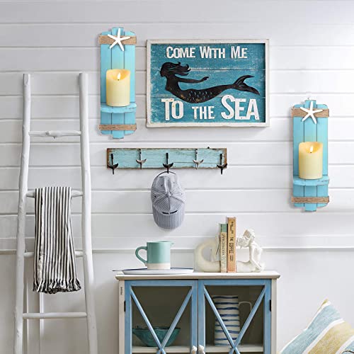 Disdressed Blue Starfish Wall Candle Sconces (Set Of 2) - Beach Decor, Ocean Themed Wall-Mount Candleholders, Nautical Style Beach Bathroom Decor, Coastal Farmhouse Seashell Candle Holders #TOP4