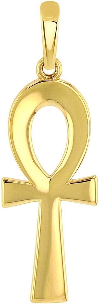 Religious by Jewelry AmericaSolid 14K Yellow Gold Plain and Simple Egyptian Ankh Cross Pendant