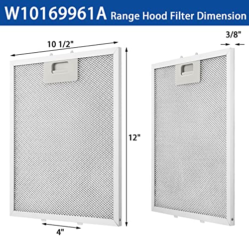 [2 Pack] W10169961A Range Hood Filter Replacement-10.5 X12 Inch,Compatible With Whirlpool, Kitchen Aid, Broan, Ikea, Jenn Air Range Hood Grease Filter Aluminum Range Hood Filters (5-Layer) #TOP1
