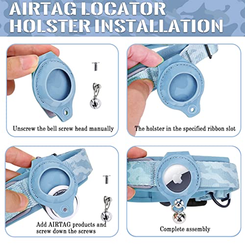 Arojore Reflective Airtag Dog Collar, Heavy Duty Padded Puppy Collar With Airtag Holder, Adjustable Air Tag Pet Collar For Small Medium Large Dogs, Blue, L #TOP2