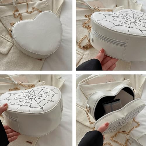 Halloween Purses for Women Novelty Heart Shaped Spider Web Purse Stylish Gothic Zipper Crossbody Shoulder Bags3