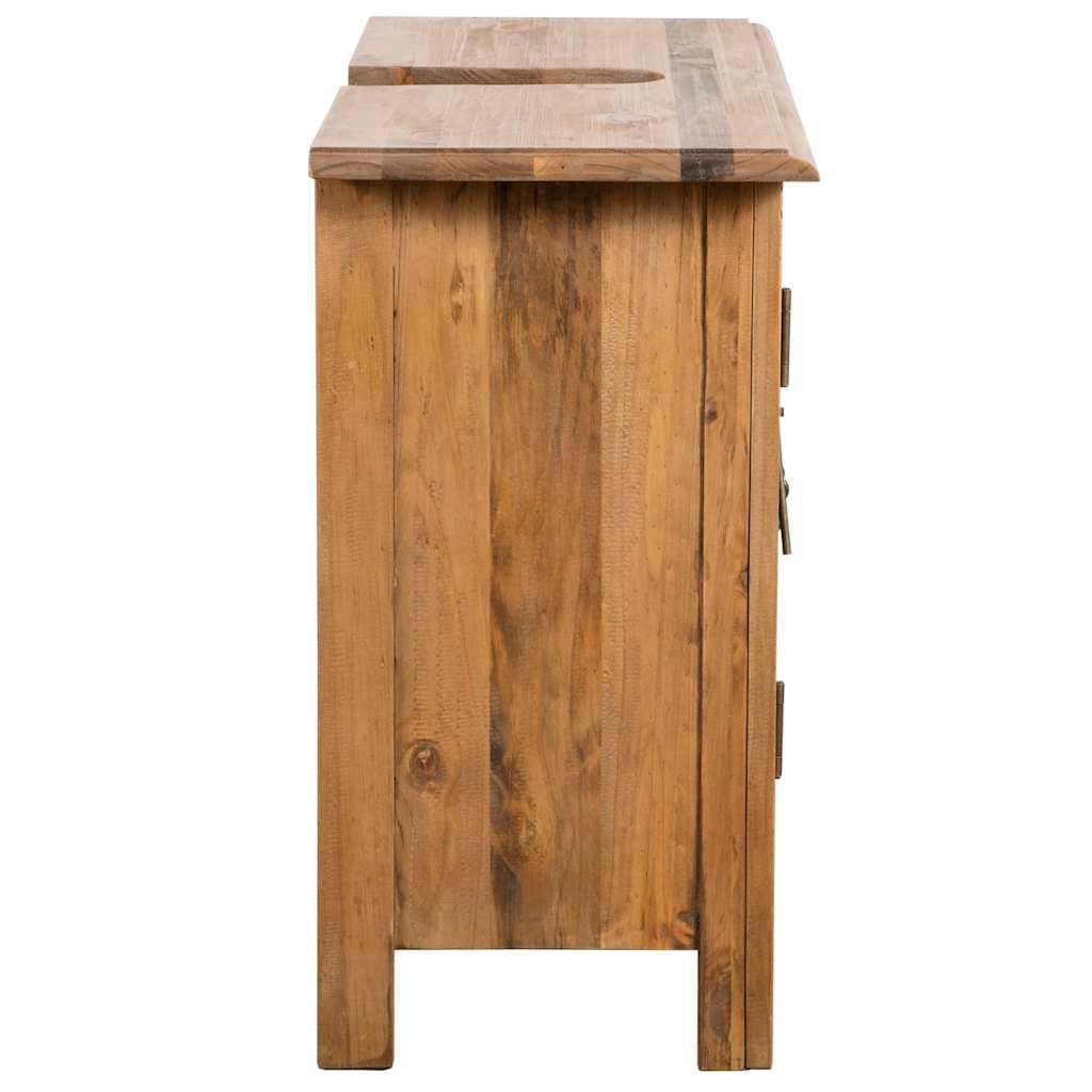 Mobile Sottolavabo in Legno Massello di Pino, 70x32x63 cm | Mobiletto copritubi in stile rustico retrò con ampio vano interno per organizzare lo spazio del bagno.