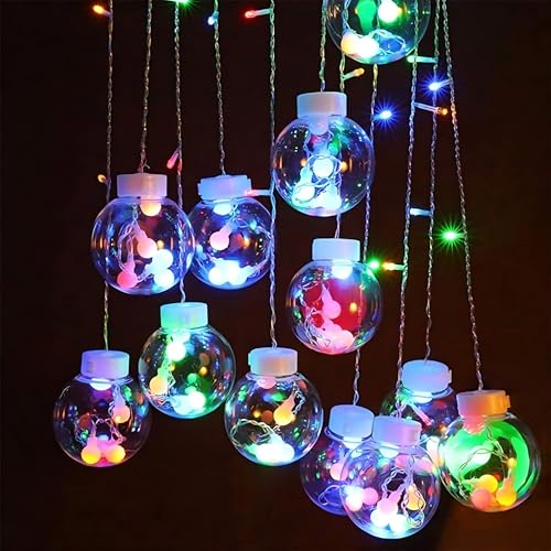 Image of Wish Ball Curtain LED Diwali Lights 3 Meter Ball Curtain String Lights Window Curtain Led Lights for Decoration with 8 Flashing Mode for Festival Home (6+6 Light, Multicolor)