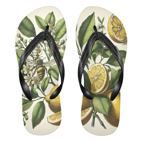 Burbuja Lemon Leaves Flip Flops for Women Men, Soft Thong Sandals Rubber Slippers for Pool Beach Essentials