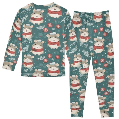 Fustylead Christmas Cute Hamster Cotton Pajamas Set 2 Piece Long Sleeve Pjs Sleepwear2
