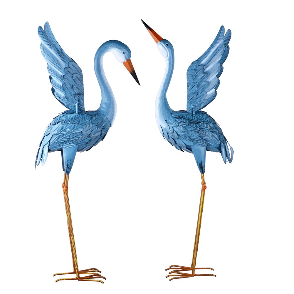 Grues en métal pour décoration de jardin : lot de 2 statuettes d'oiseaux