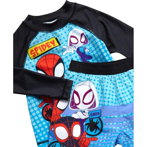 Image of Marvel Boys Rash Guard Set 2 Piece Hulk Spiderman Swim Shirt & Swim Trunks