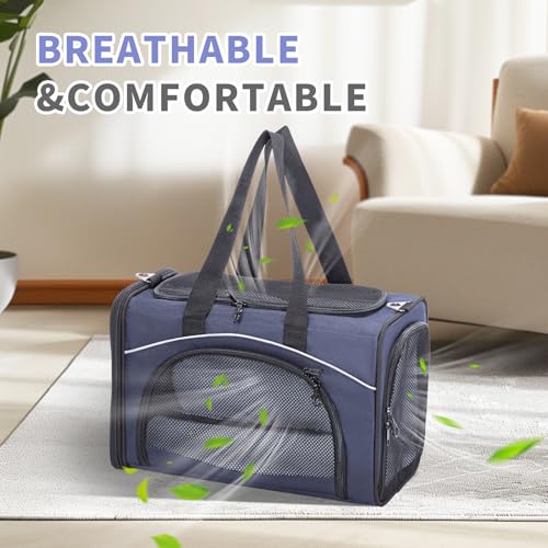 Petsfit Transporttasche Katze & Hundetasche Flugzeug | Flugtasche für Hunde & Transportbox Katze | Flugtaugliche Haustiertasche | Sicherer Transport in Auto, Flugzeug und Bahn, S/Blau
