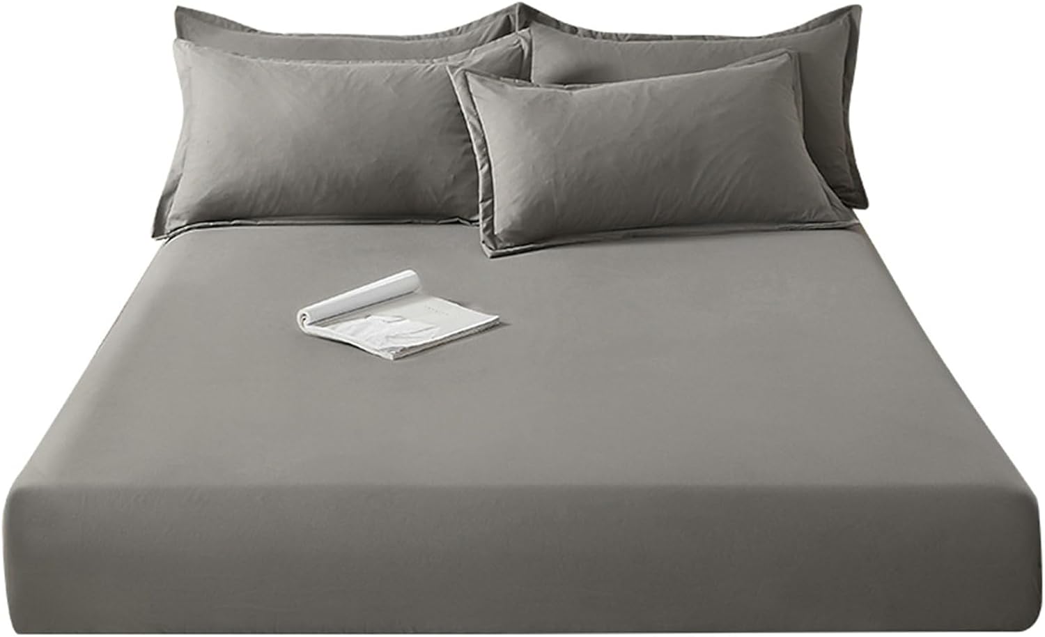 Bedding Fitted Sheet California King, Fitted Sheet 1 Piece 4.3-10 Inch Deep Pocket Solid Color Cotton Fitted Bed Sheet Easy Care Fade Resistant Bedding, Grey, 71"x 87"x 10"