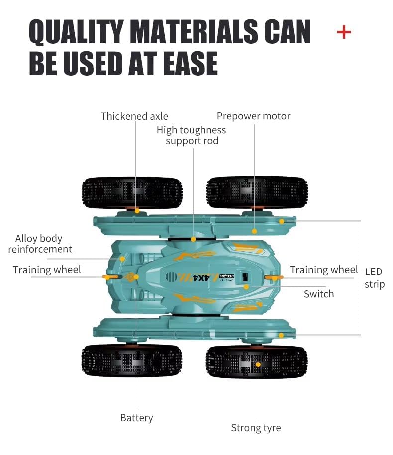 Image of SUPER TOY Remote Control Car All-Terrain 360 Rotate Dual Sided Rock Crawler Climbing Vehicle 4x4 Double Sided 4WD Off-Road Rechargeable Booster Spray for Kids & Adult Drift Stunt RC Car