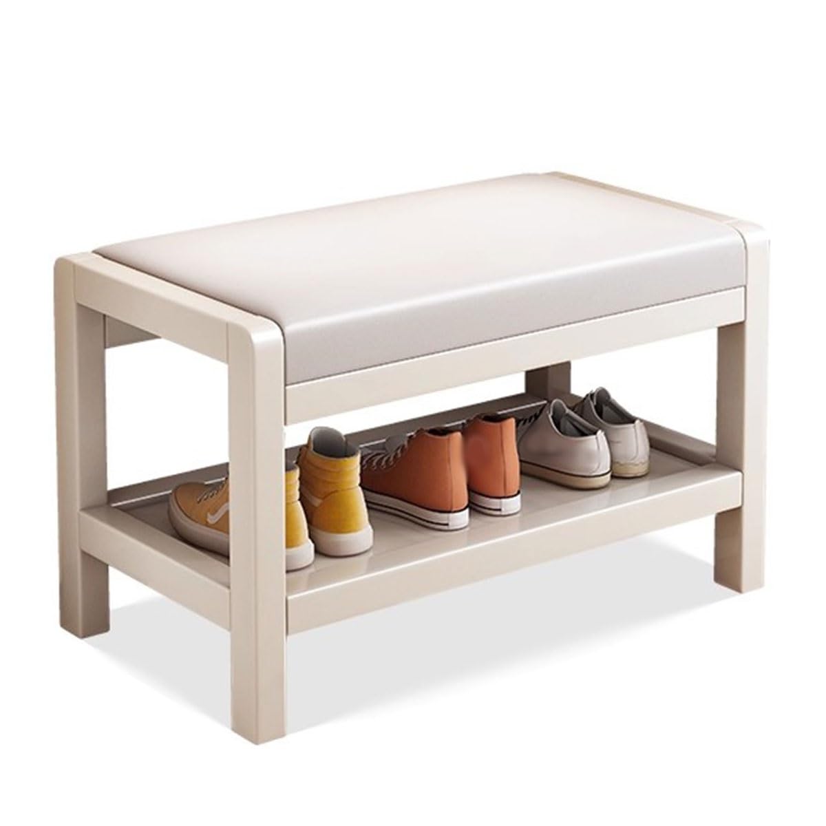 KLGFBDC Contemporary White Upholstered Shoe Bench - Multipurpose Entryway Stool for Hallway & Bedroom Stylish Storage Seat (55cm/21.65in)