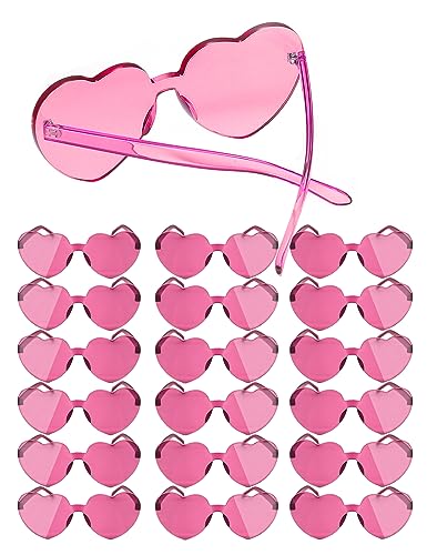 18 Pairs Heart Sunglasses Rimless Heart Shaped Glasses Bulk Pack for Women Colored Party Birthday