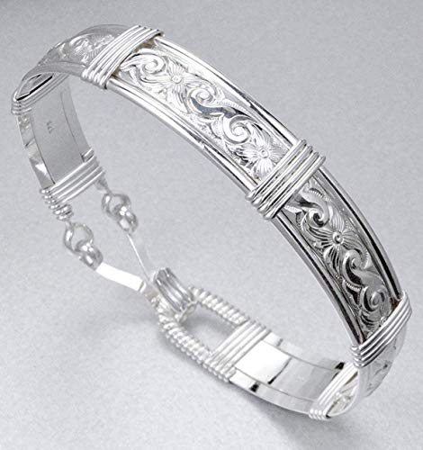 Handmade Real Sterling Silver Bracelet - Waves & Flowers Pattern - Silver Bracelets For Women - Made In Alaska (Medium - 7 1/4" Inner Measurement) #TOP2