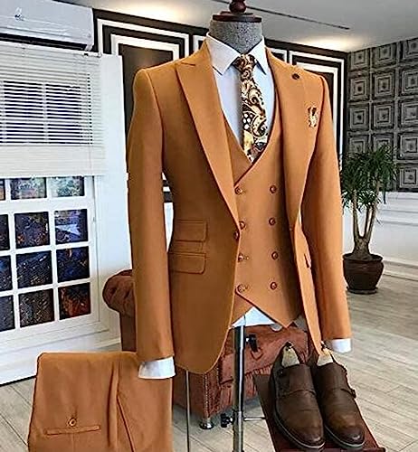 Ulnomio Men's Suit 3-Piece One Button Peak Lapel Tuxedo for Business Dinner Party4