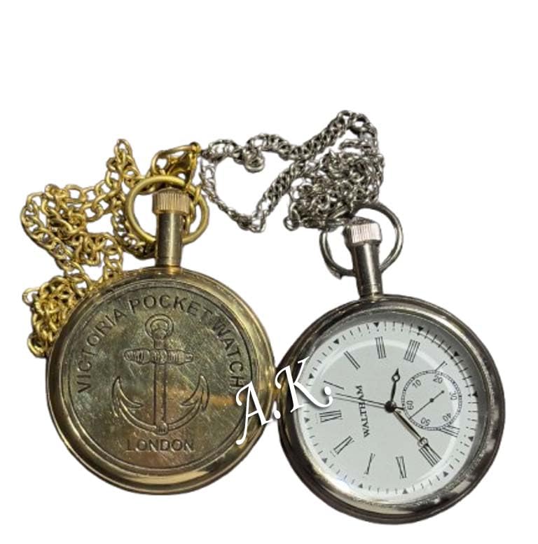 Nautical Antique Brass Pocket Watch with Chain Maritime Vintage Pocket Watch Gift-image-8