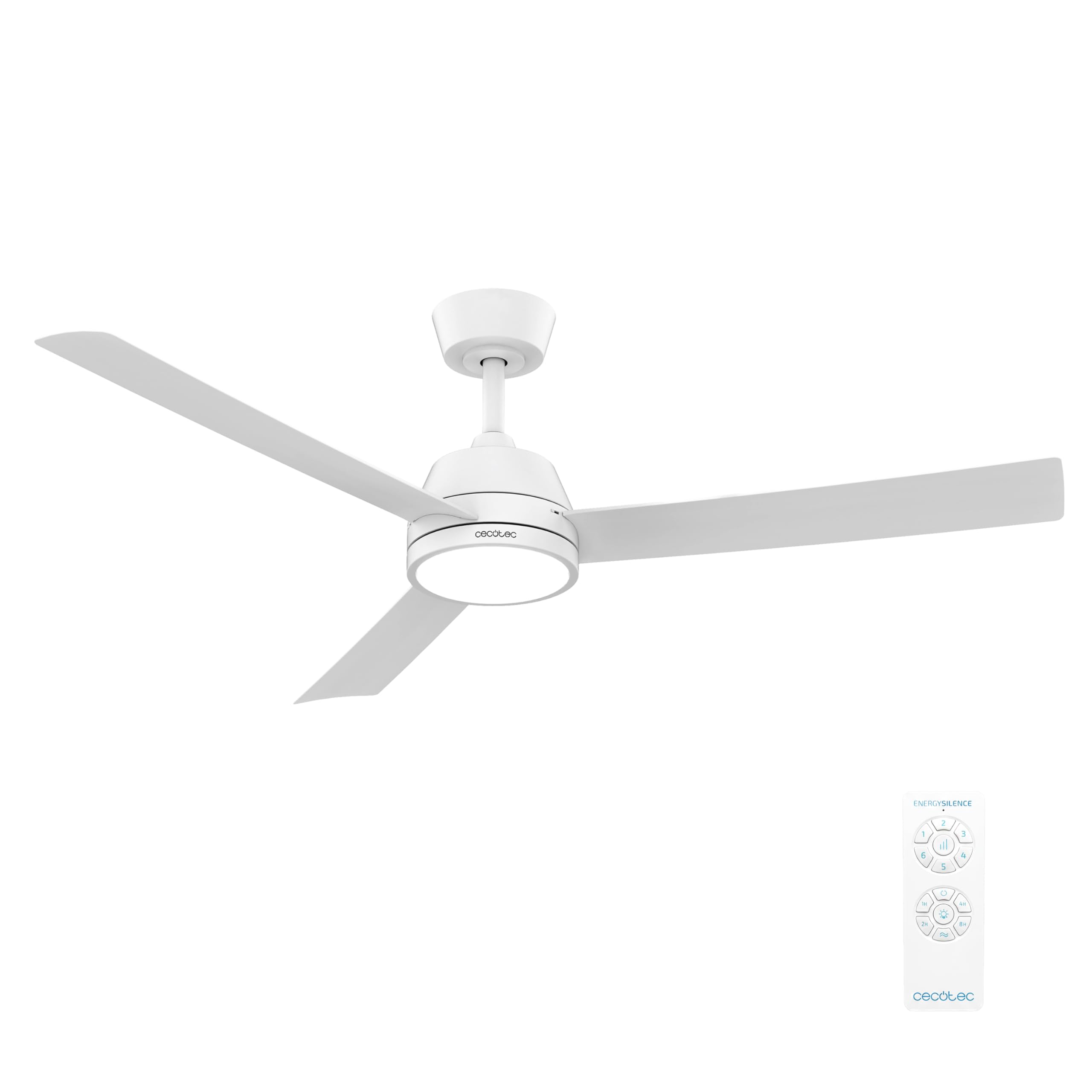 Cecotec Ventilador de Techo con Luz EnergySilence Aero 452 QuickSnap White. 30W, Motor DC, Diámetro 52" (132cm), 3 Aspas, 3 Tonos LED, Mando a Distancia, Temporizador, Montaje Rápido con un “Click” | Fernbedienung, Timer bis 8 Std., 6 Geschwindigkeitsstuf