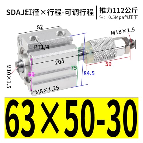 Cylindre mince SDAJ 63 * 50-30 à course réglable pour outillage