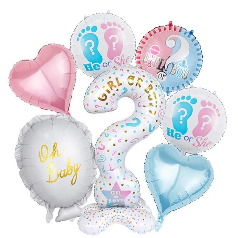 Gender Reveal Party Balloon Set, Question Mark Design, Pink and Blue Foil Balloons, He or She Theme, Baby Shower Decorations
