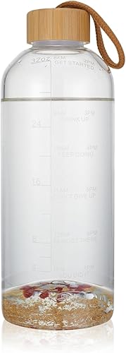 Miniatura 1 de Botellas de agua de vidrio transparente de 32 onzas, botellas de vidrio reutilizables con tapas de acero inoxidable a prueba de fugas, botella de