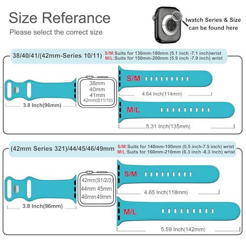 Image of Sport Bands Compatible with Apple Watch Band Women Men 40mm 38mm 41mm 42mm 44mm 45mm 46mm 49mm ,Soft Wristband Waterproof Replacement Strap for iWatch Bands Series 11 10 9 8 7 6 5 4 3 2 1 SE Ultra Teal