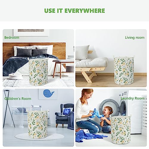 Image of Large Foldable Laundry Basket Organizer Holder portable tall collapsible laundry hamper nusery Storage Basket Bin with Handles Closure (Waterproof Lining, Floral Green Orange)