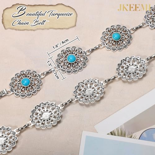 Western Chain Belt for Women, Turquoise Concho Belt Stylish Waist Accessories for Daily Carnival4