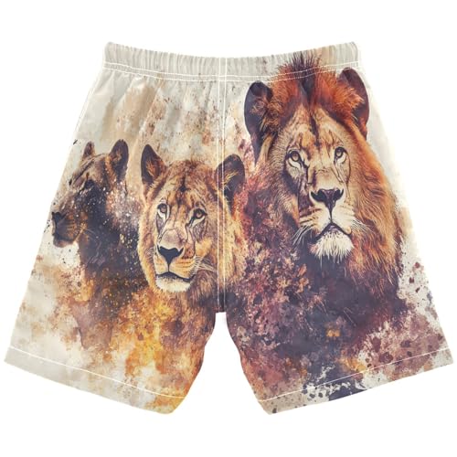 Boys Beach Board Shorts Lion Tiger Animal Graffiti Swim Trunk Teen Swimwear 8-16Y Multicolor2