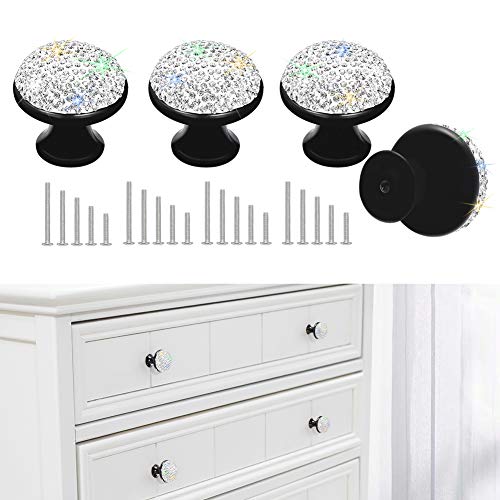SAVORI Pomos de cajón de cristal para armario con brillantes de imitación para armario, muebles, tiradores de puerta con tornillos para decoración del hogar, cocina, oficina, 4 unidades, blanco
