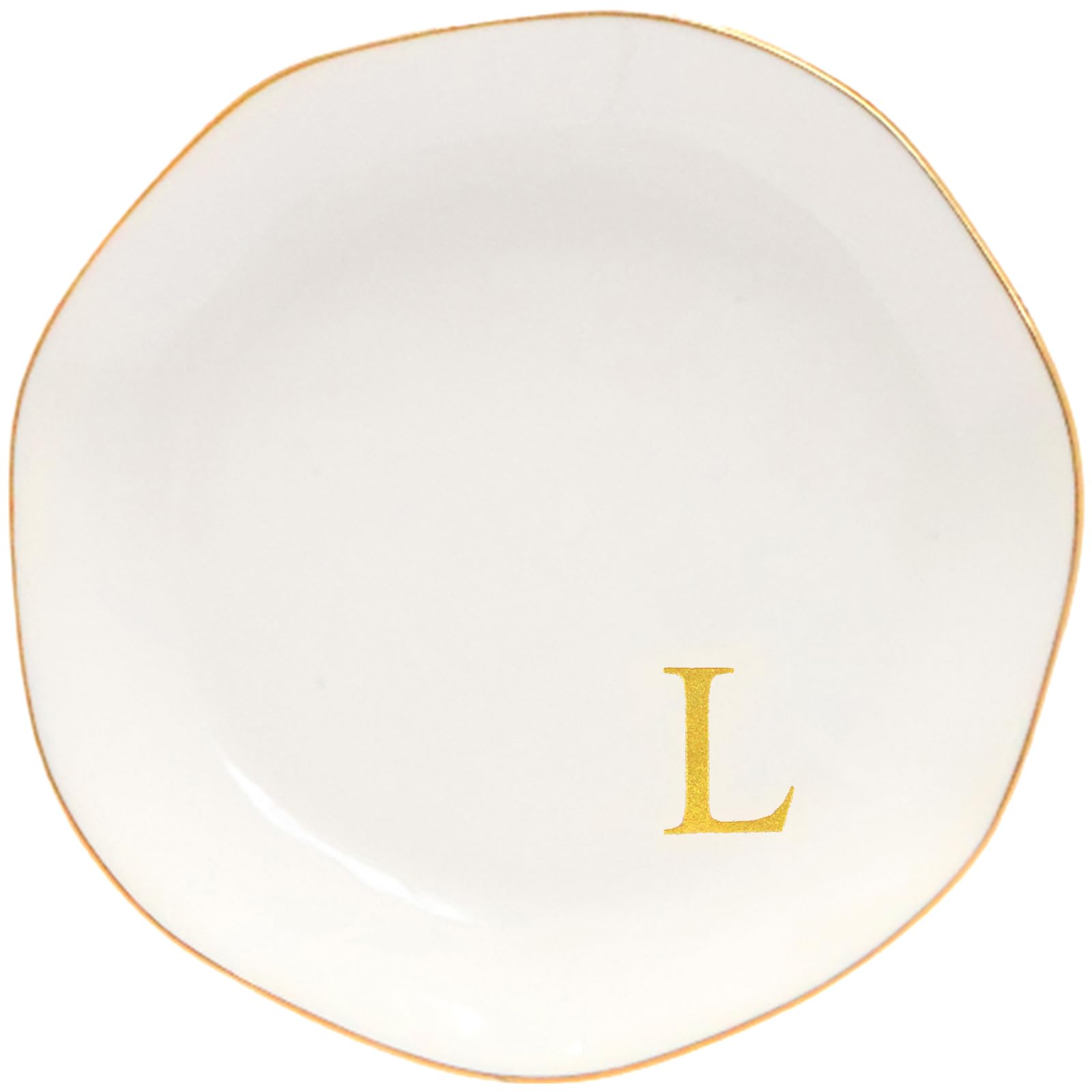 Ceramic Jewelry Tray Initial Ring Dish Personalized L-Monogrammed Engagement Wedding Gifts, for Birthday Mother's Day Christmas for Women, Ceramic White 4.75" (L)