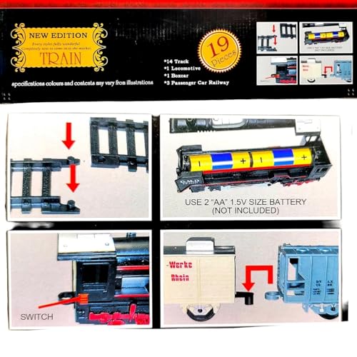 Image of Braintastic Battery Operated Toy Train Set with Engine, 1 Locomotive,14 Sets of Tracks,1 Boxer and1 Passenger Car Railway-19 Pcs, Medium Size with Headlight