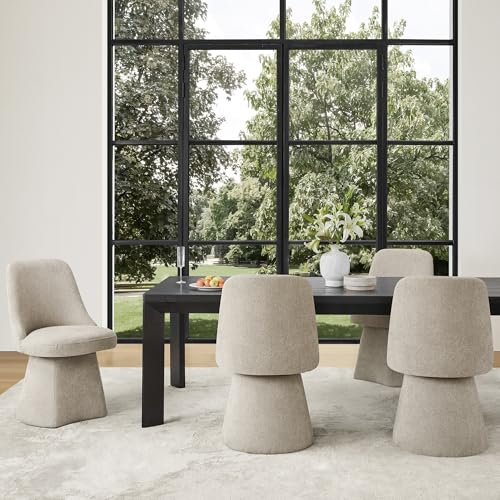 Image of KISLOT Swivel Dining Chairs Set of 4, Upholstered Mid Century Modern Deskchair with High Back, Linen Fabric Kitchen Chairs for Dining Room, Bedroom, Dressing Room, Khaki