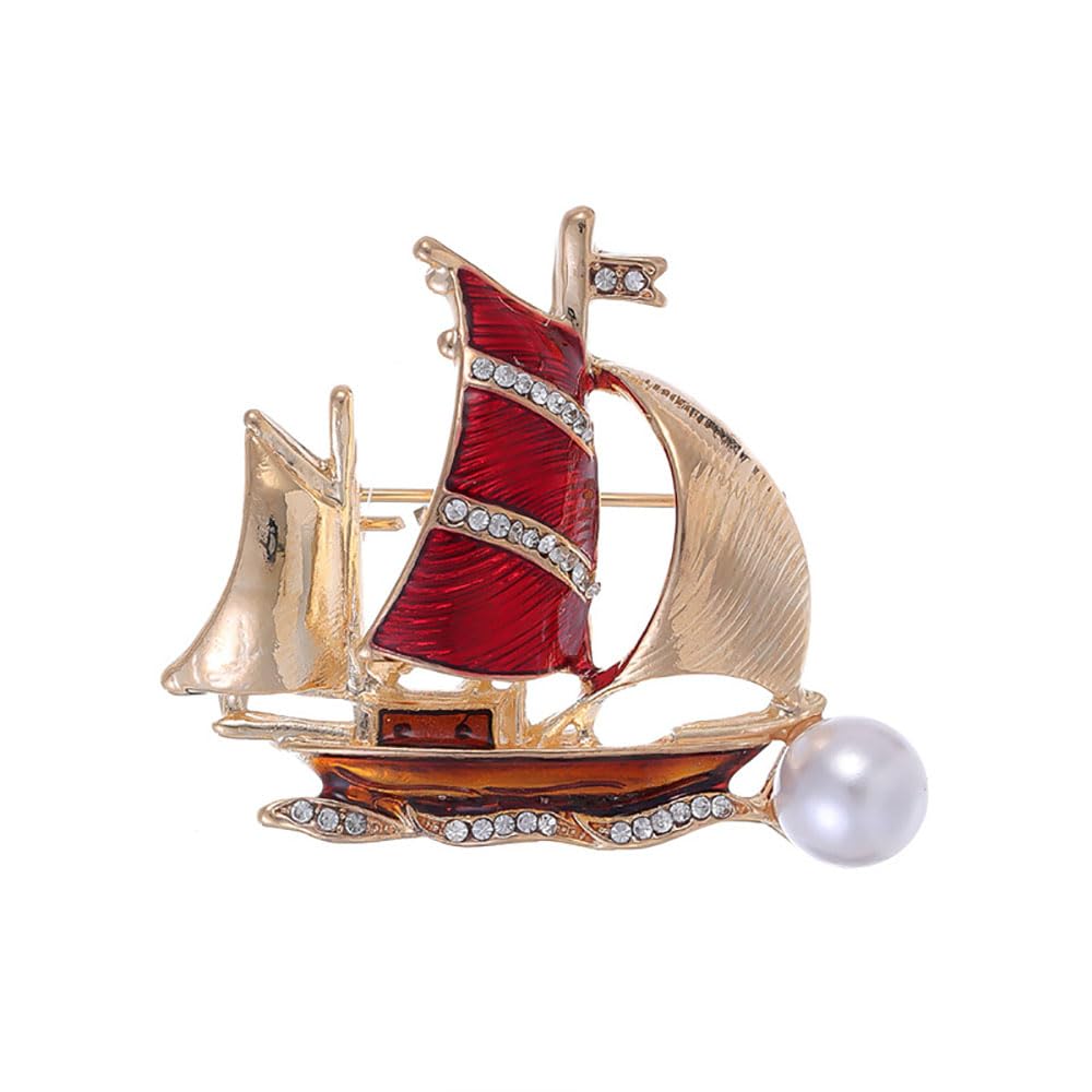 Shejuety exquisite women's sailboat brooch boat anchor brooch inlaid with cubic zirconia, suitable for scarves, buttons, badges, collars, knitted
