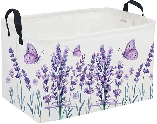 Image of Sanjiaofeng Rectangular Kids Basket Flower Storage Bins,Girls Storage Basket with Handles.Clothers,Books,Kid's Gifts Bins. (lavender)