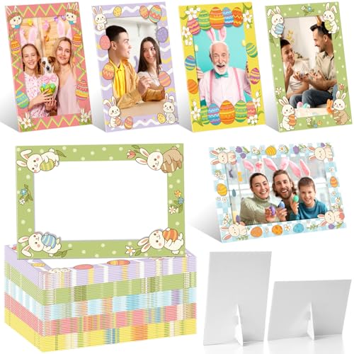 Image of AmazingSpark 50 Pack Easter Picture Frame 4 x 6 Paper Photo Ornament Bulk Bunny Egg Cardboard Photo Gifts for Easter Tabletop Spring Party Decor Seasonal Holiday Gift Boxes