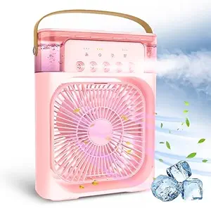 DRUMSTONE (15 YEAR WARRANTY) Portable Humidifier Mini AC, Table Fan, Desk Fan with USB-Powered, 3 Speed Modes, Mist Function, 7 Colors LED Light, 1/2/3 H Timer - Perfect for Home_ab39