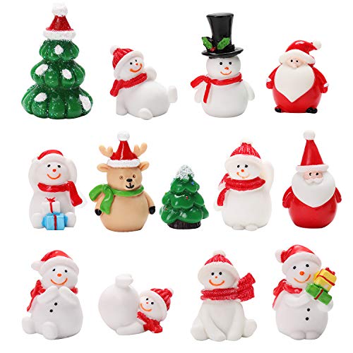 FunPa 12PCS Christmas Mini Ornaments Desktop Ornaments Kits Set Micro Landscape Ornament Cute Cartoon Mini Landscape Decor for DIY Fairy Garden Dollhouse Decoration Christmas Desktop Decoration Party