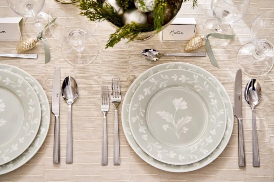 Martha Stewart Maiden Crown 12-Piece Sage Green Dinnerware Set – New Bone China Ceramic Plates & Bowls – Floral Design – Service for 4 – Microwave & Dishwasher Safe - Image 2