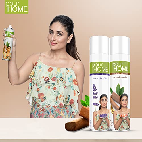 Image of POUR HOME Sacred Sandal & Lovely Lavender Room Air Freshener Spray - 220ML Each (Pack of 2)| Long-Lasting Fragrance - Reduces Odours - Suitable for Home & Office