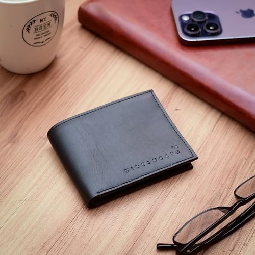 Men's Genuine Leather Bifold Wallet RFID Blocking, 2 ID Windows, 6 Card Slots, Extra Capacity4