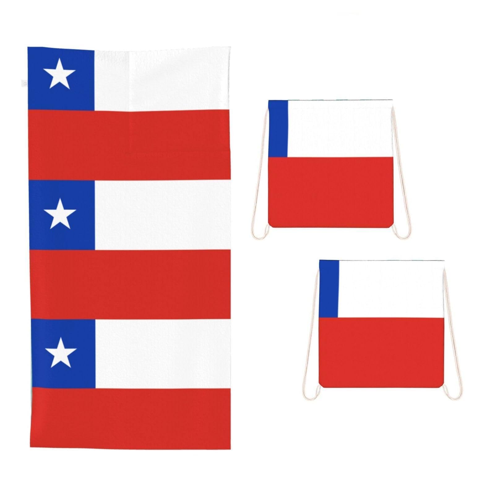 CNTDBU Flag of Chile 2 in 1 Packable Towel Bag-Large Beach Towel with Stuff Sack, Super Absorbent Microfiber Travel Towel for Pool