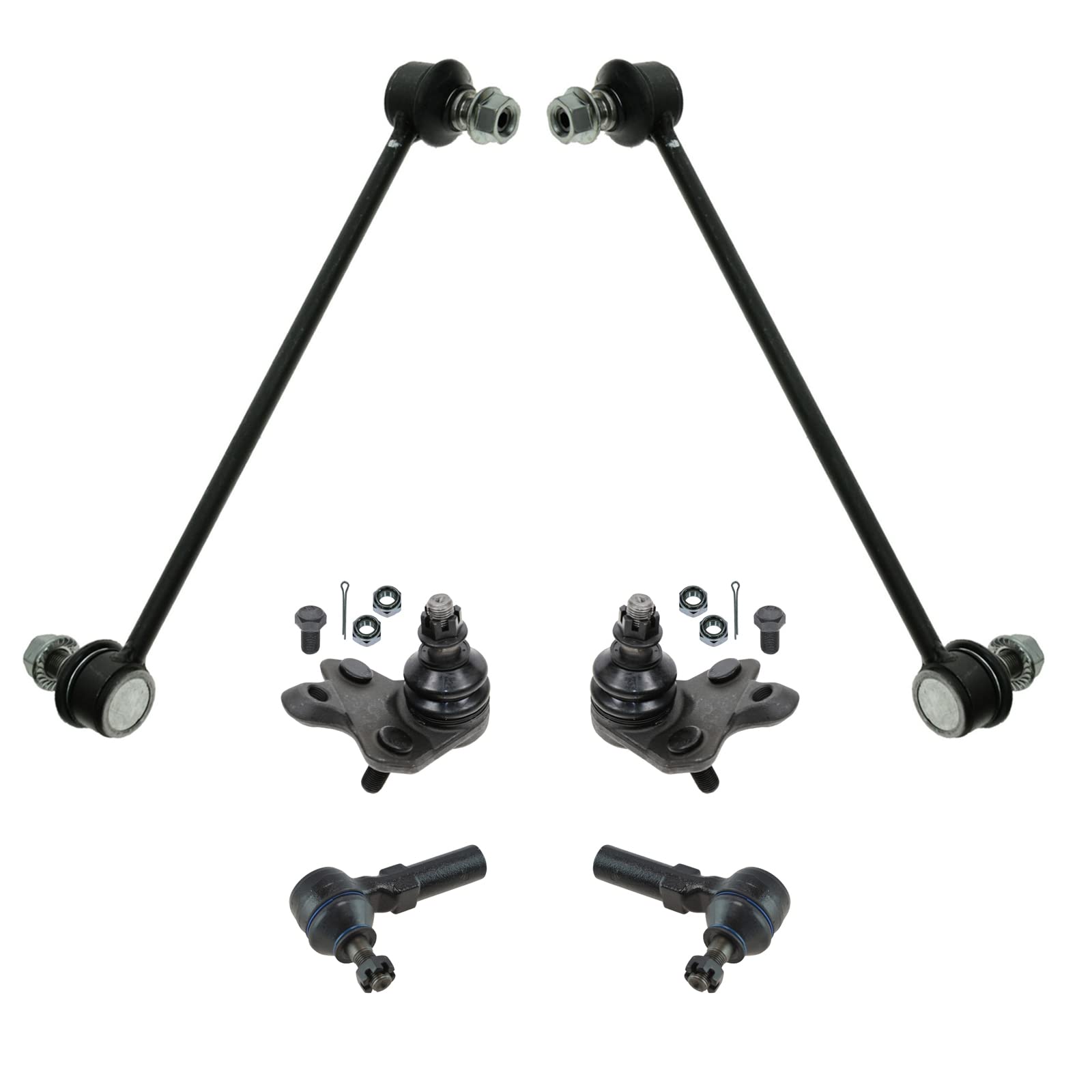 TRQ 6pc Steering Suspension Kit Ball Joints Outer Tie Rods Sway Bar End Links