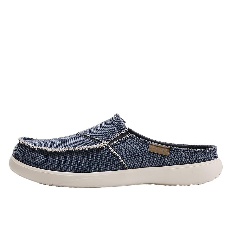 Lightweight Canvas Men's Comfortable Slip On Mules, Non-Slip Closed-Toe Slippers with Breathable Open Back for Outdoor