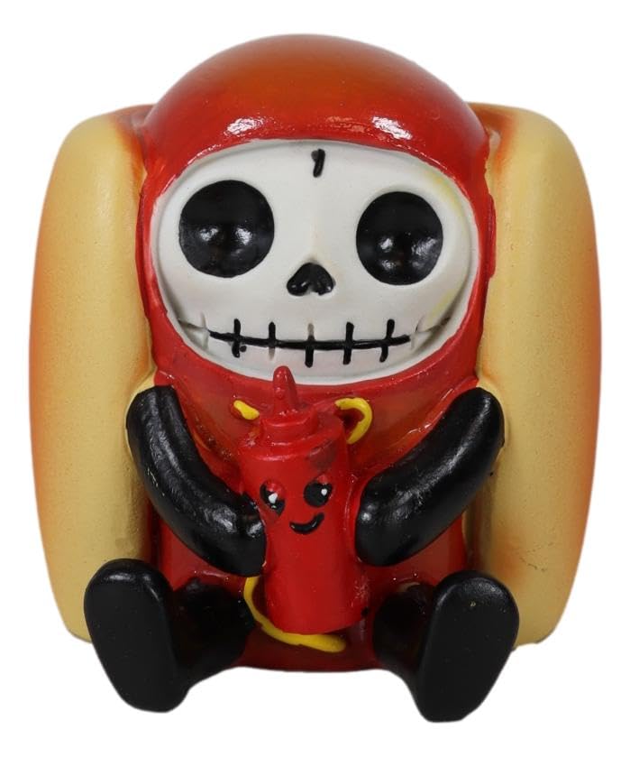 Ebros Gift 2.5" Tall Furrybones Frank The Wiener Hotdog BBQ Favorite with Ketchup and Mustard Collectible Figurine Skeleton Monster Full Costume Furry Bones Skeletons Sculpture