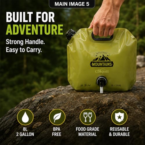 Contenedor de Agua Plegable - Cantimplora de 8L/2 Galones para Camping, Bolsa de Almacenamiento de Agua Plegable a Prueba de Fugas, Contenedor Portátil con Pico, Tanque de Emergencia para Senderismo (Paquete de 4, Verde) miniatura 5