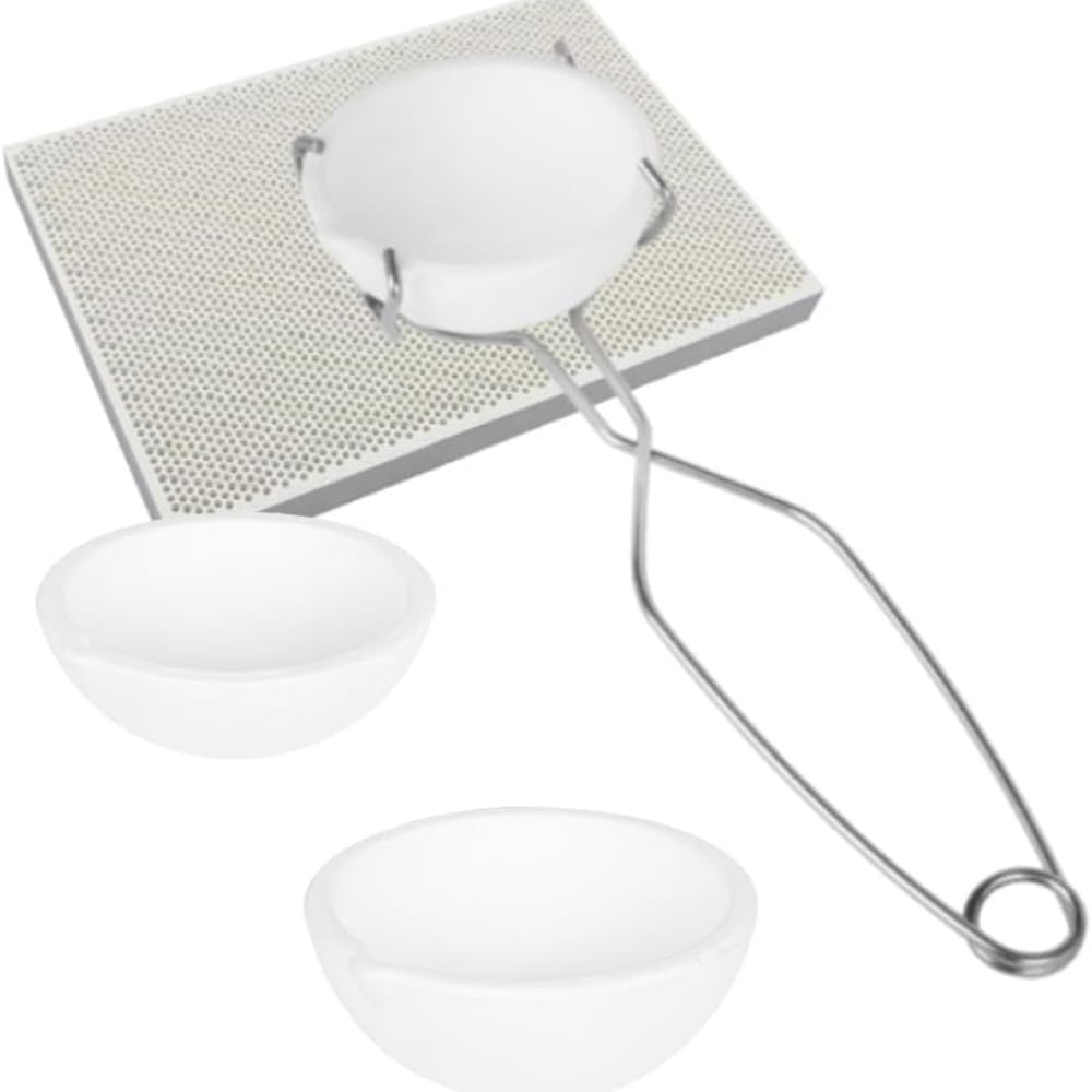 Hochwertiges Schmelztiegel-Set aus Quarzglas mit Edelstahlzange – for Schmelzen von Gold, Silber, Kupfer und mehr(Clip with bowl NO3)