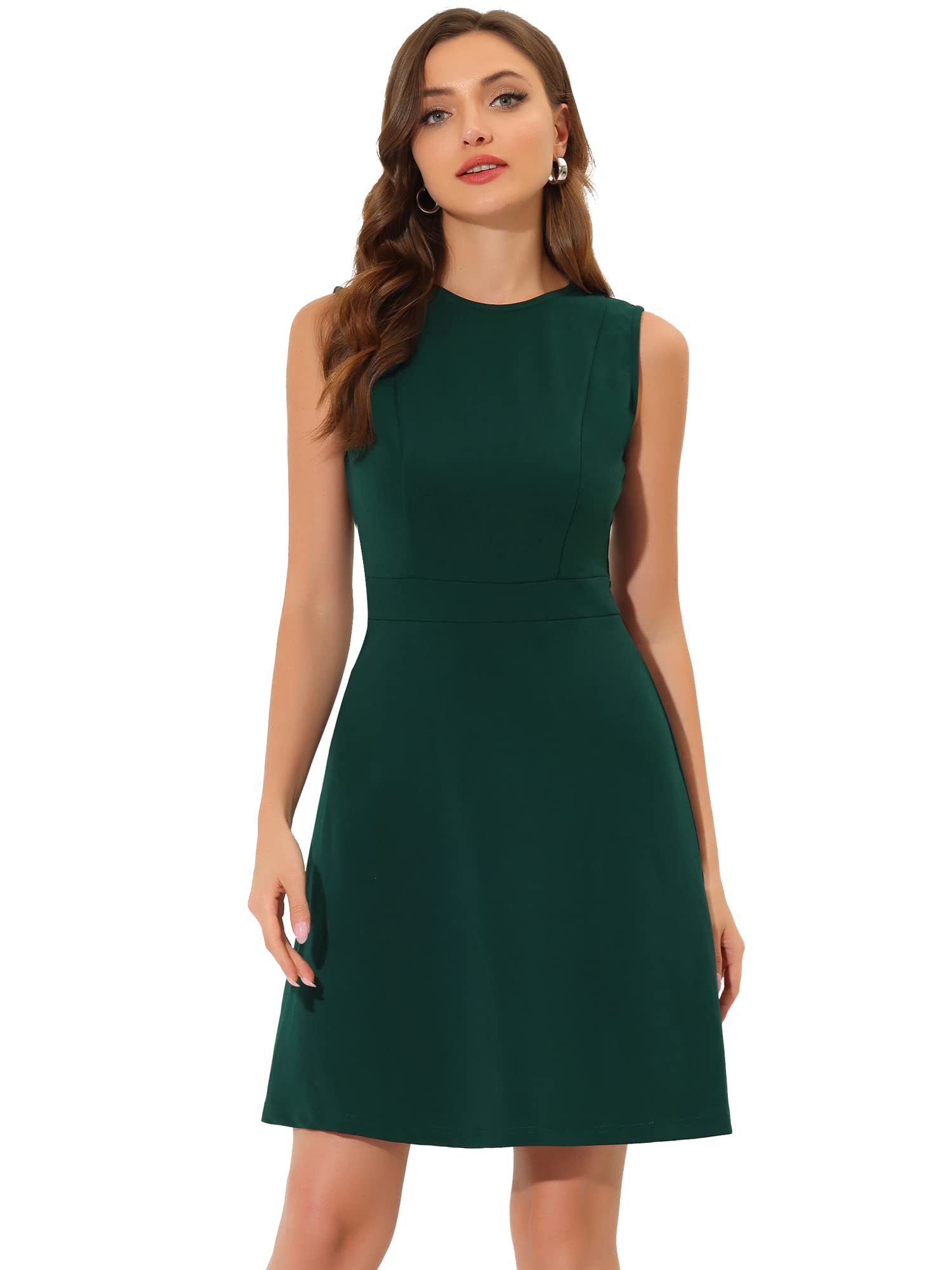 Allegra K Women's Work Dress Round Neck Solid Color Sleeveless A-Line Business Casual Office Dresses