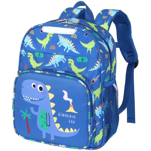 Bagseri Kindergartenrucksack Jungen 3-5 Jahre, 10L Kinderrucksack mit Brustgurt, Reflektoren & Isolierfach, Ergonomischer Kita Rucksack, Blauer Dinosaurier
