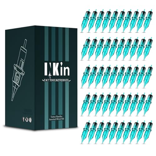 INKin Tattoo Nadeln Set, 50 Stück #12 Standard 0,35mm Round Liner Tattoo Cartridges Mixed (3RL 5RL 7RL 9RL 14RL) Tattoo Cartridge Nadeln für Tattoo Maschine